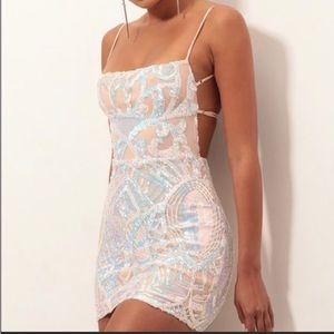 Lucy in the sky XS nude iridescent Starstruck bodycon dress.